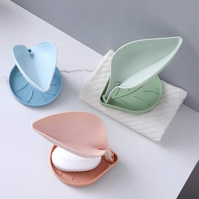 Green Leaf Shaped Soap Dish Double Layer Draining Case for Kitchen Bathroom 3 Pack - Image 4